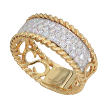 Anillo con diamantes paveé y detalle de oro trenzado