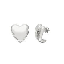 Puffy heart studs de plata