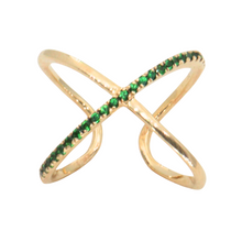 Anillo cruzado con esmeraldas