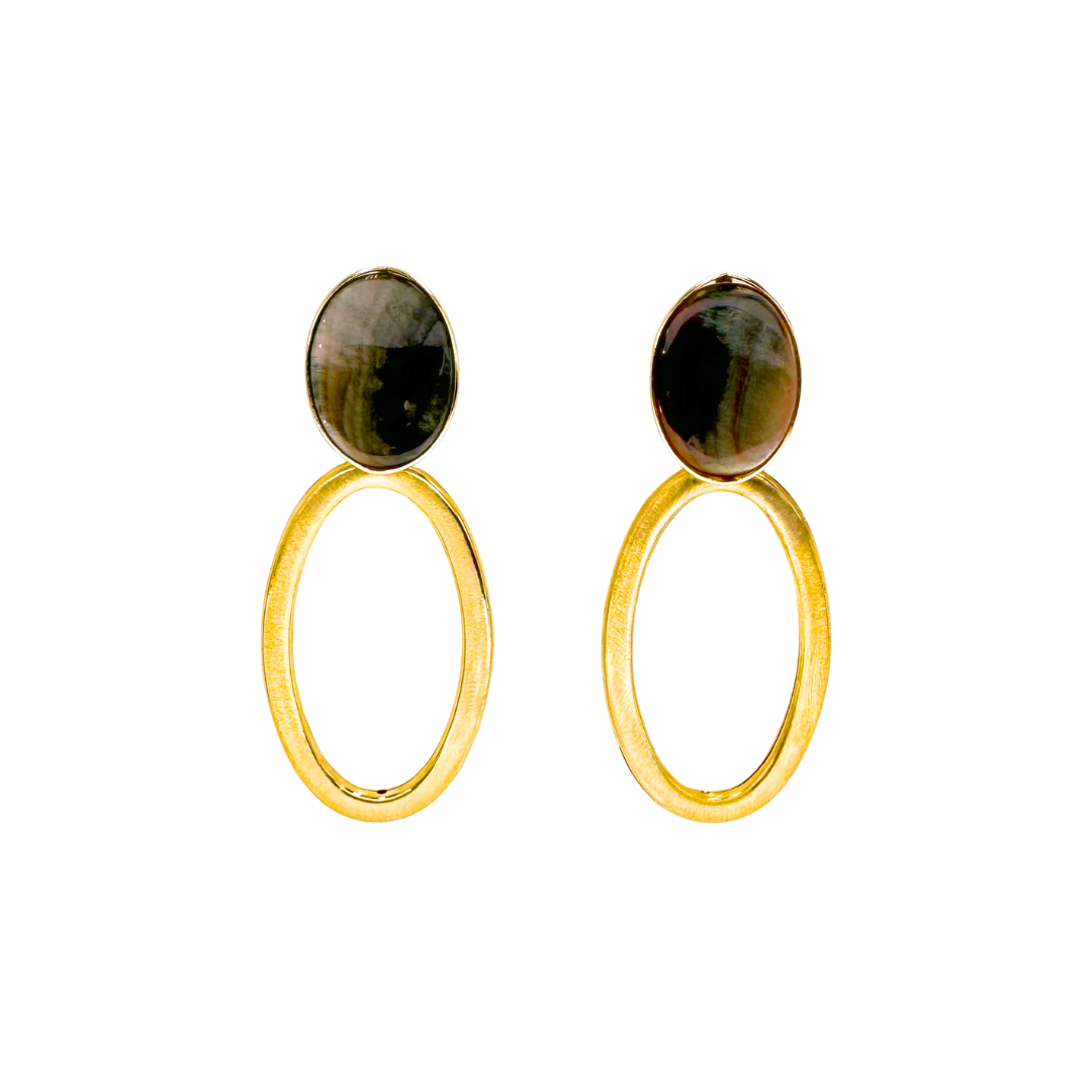 Aretes con madre perla negra y óvalos dangling