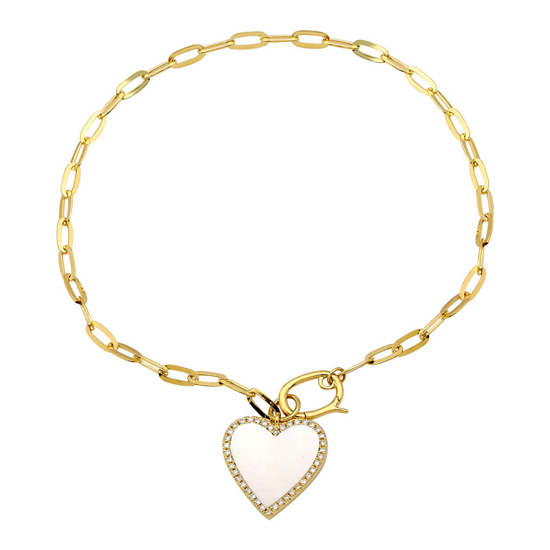 Pulsera con dije de corazón en madre perla y diamantes