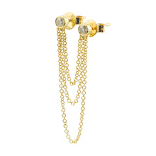 Arete doble stud con tres cadenas colgantes