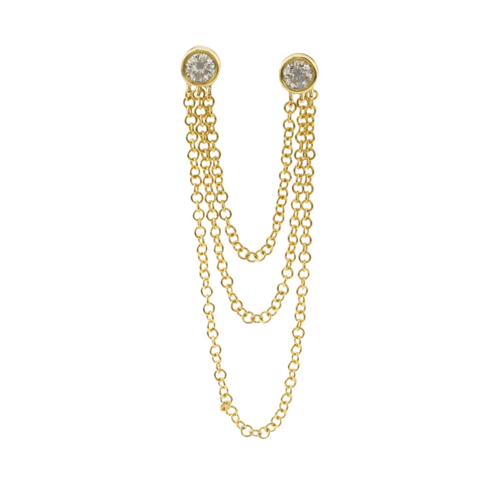 Arete doble stud con tres cadenas colgantes
