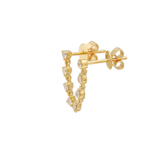Arete de oro amarillo 14k doble studs con cadena de diamantes 0.65CTD (Single)