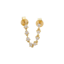 Arete de oro amarillo 14k doble studs con cadena de diamantes 0.65CTD (Single)
