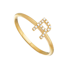 Anillo de oro amarillo 14k con letra en diamantes
