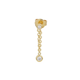 Arete de oro amarillo 14k con diamantes 0.07 en bisel y cadena (Single)