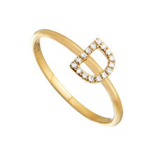 Anillo de oro amarillo 14k con letra en diamantes