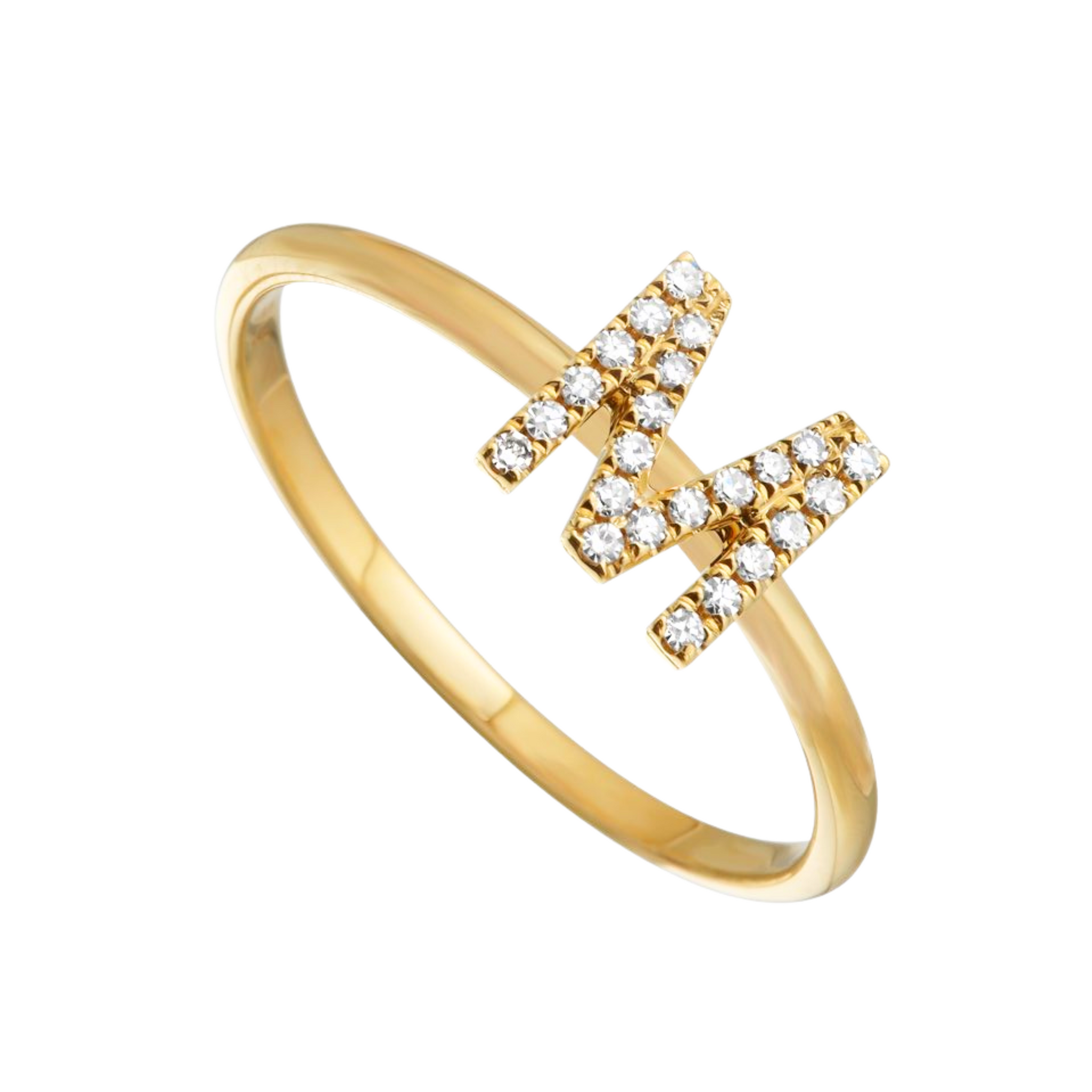 Anillo de oro amarillo 14k con letra en diamantes