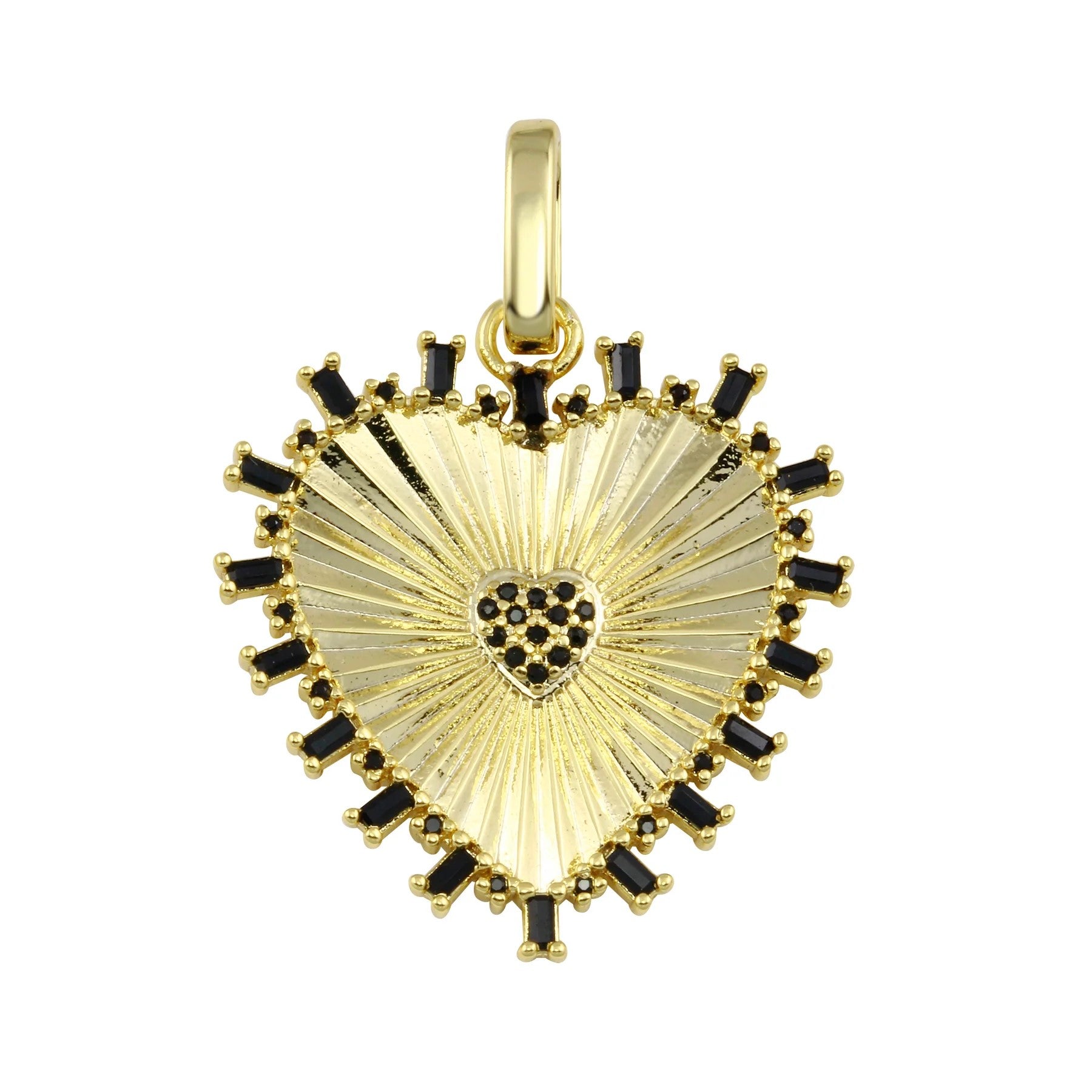 Dije XL de Corazón Fluted con Circonias Negras