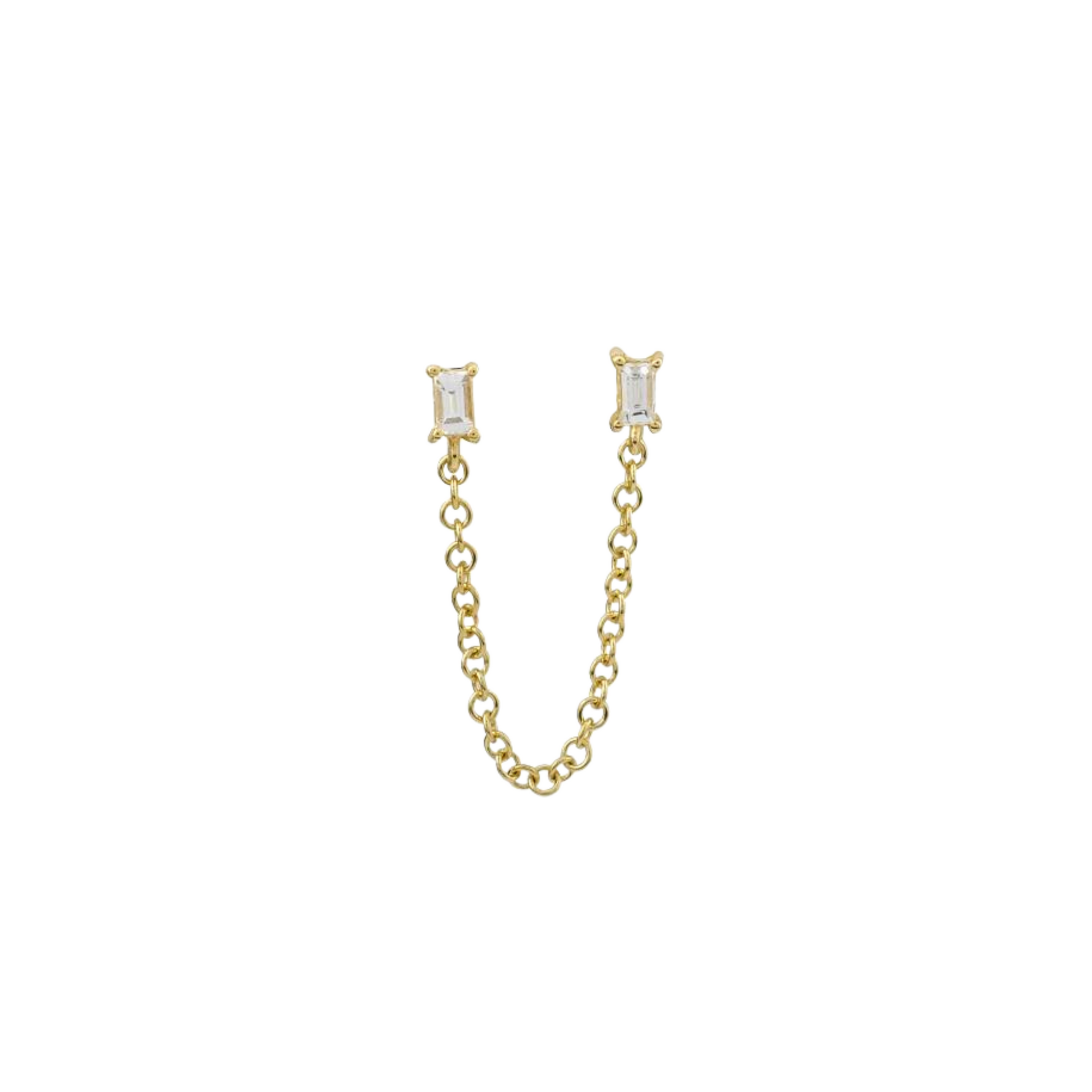 Arete doble stud de baguette con cadena