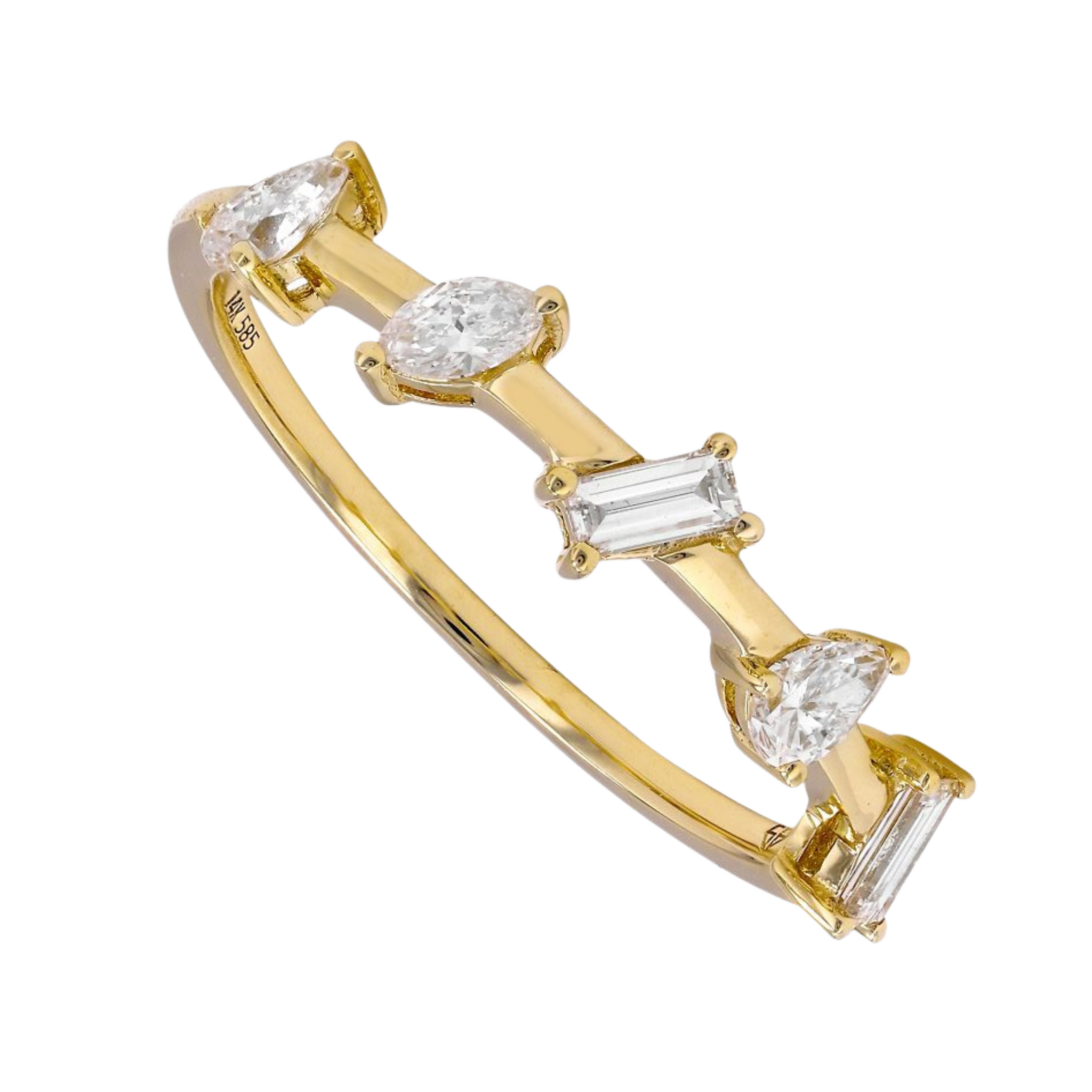 Anillo de oro amarillo 14k con diamantes multishapes 0.34CTD