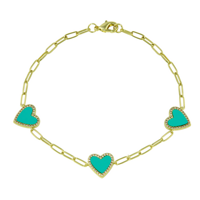 Pulsera de Links con Corazones de Piedra