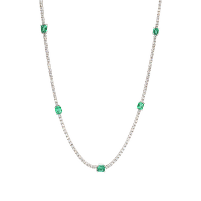 Tennis necklace con cinco esmeraldas