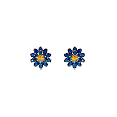 Aretes con flor azul y amarillo