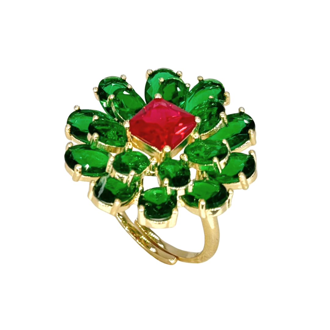 Anillo con flor verde y rosado