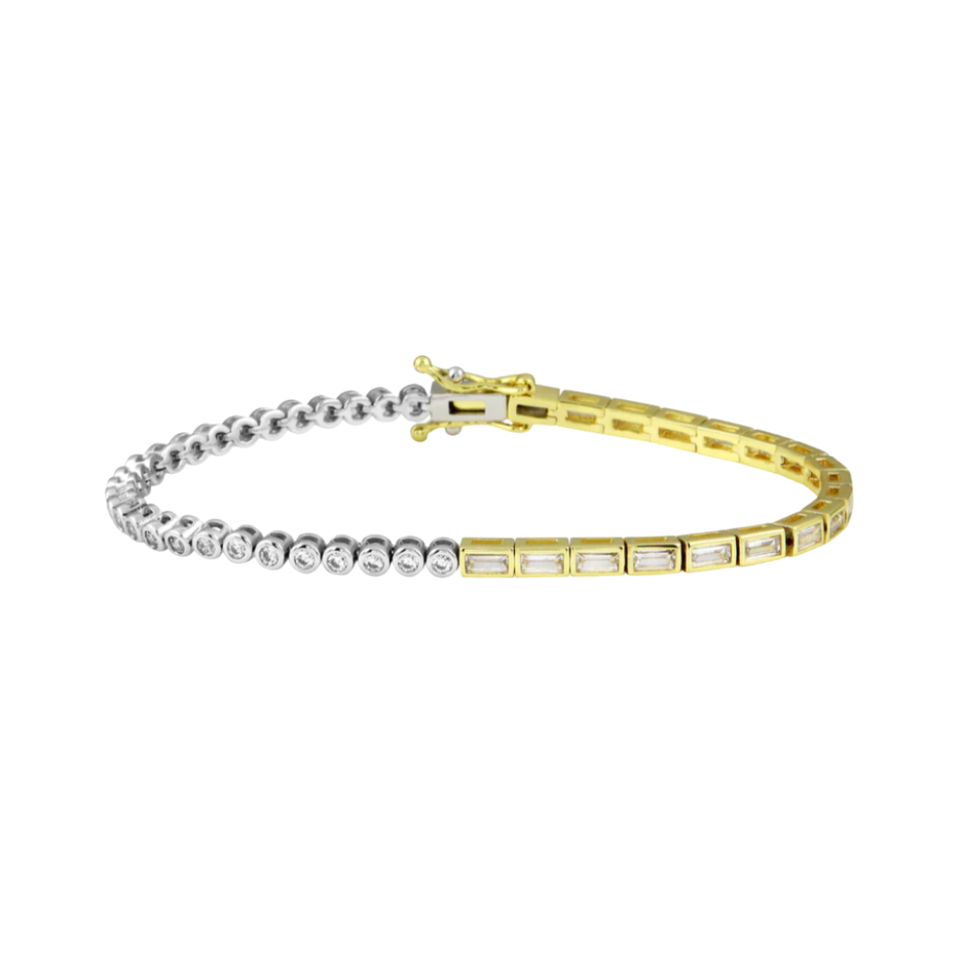 Tennis bracelet doble tono con baguettes y round circonias