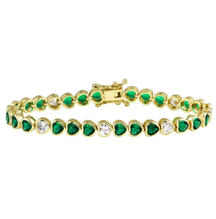 Tennis Bracelet con Circonias Verdes Heartshape