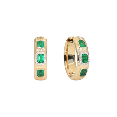 Argollas con esmeraldas emerald cut y diamantes