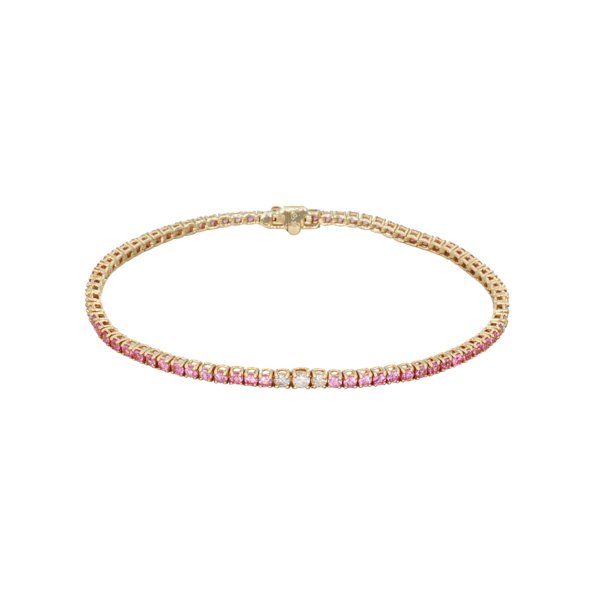 Pulsera tennis con zafiros rosados y diamantes intercalados