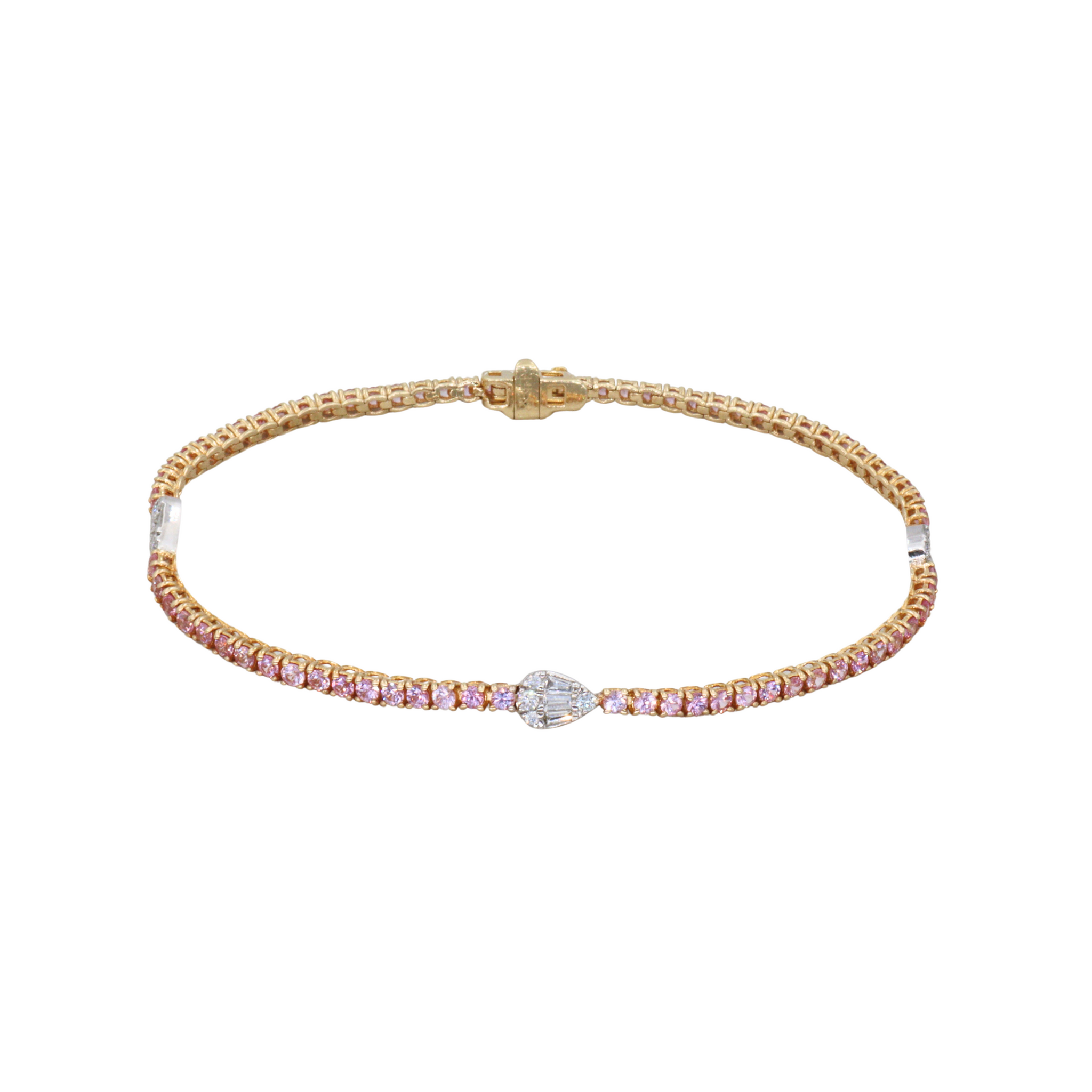 Pulsera tennis con zafiros rosados y diamantes