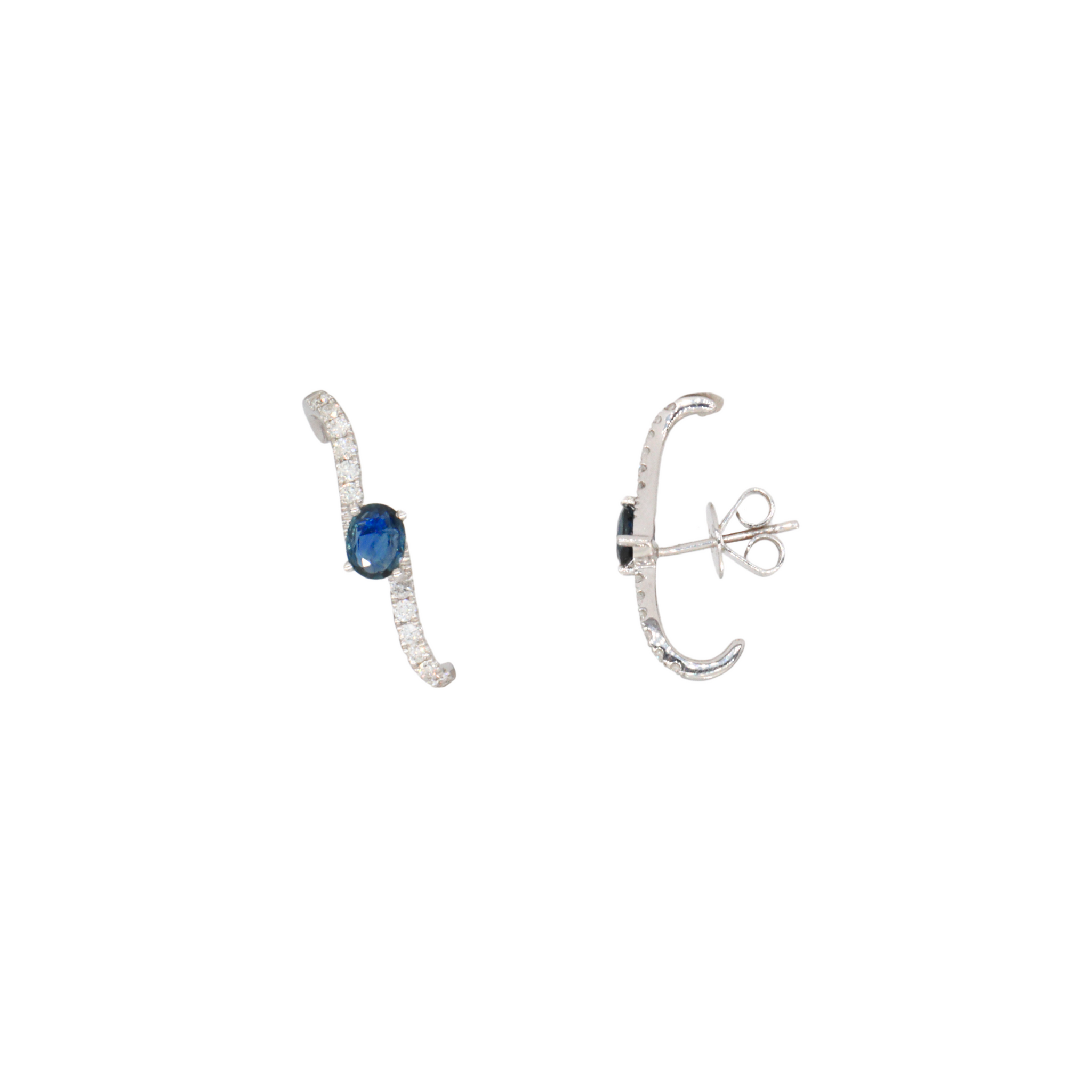 Aretes tipo earcuff con zafiros azules