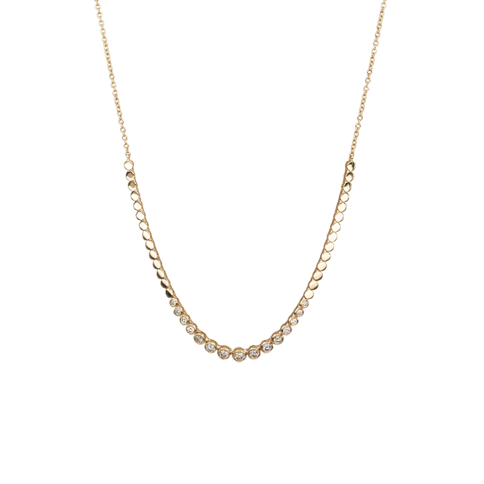 Collar medio tennis con círculos de oro plain y brillantes centrales