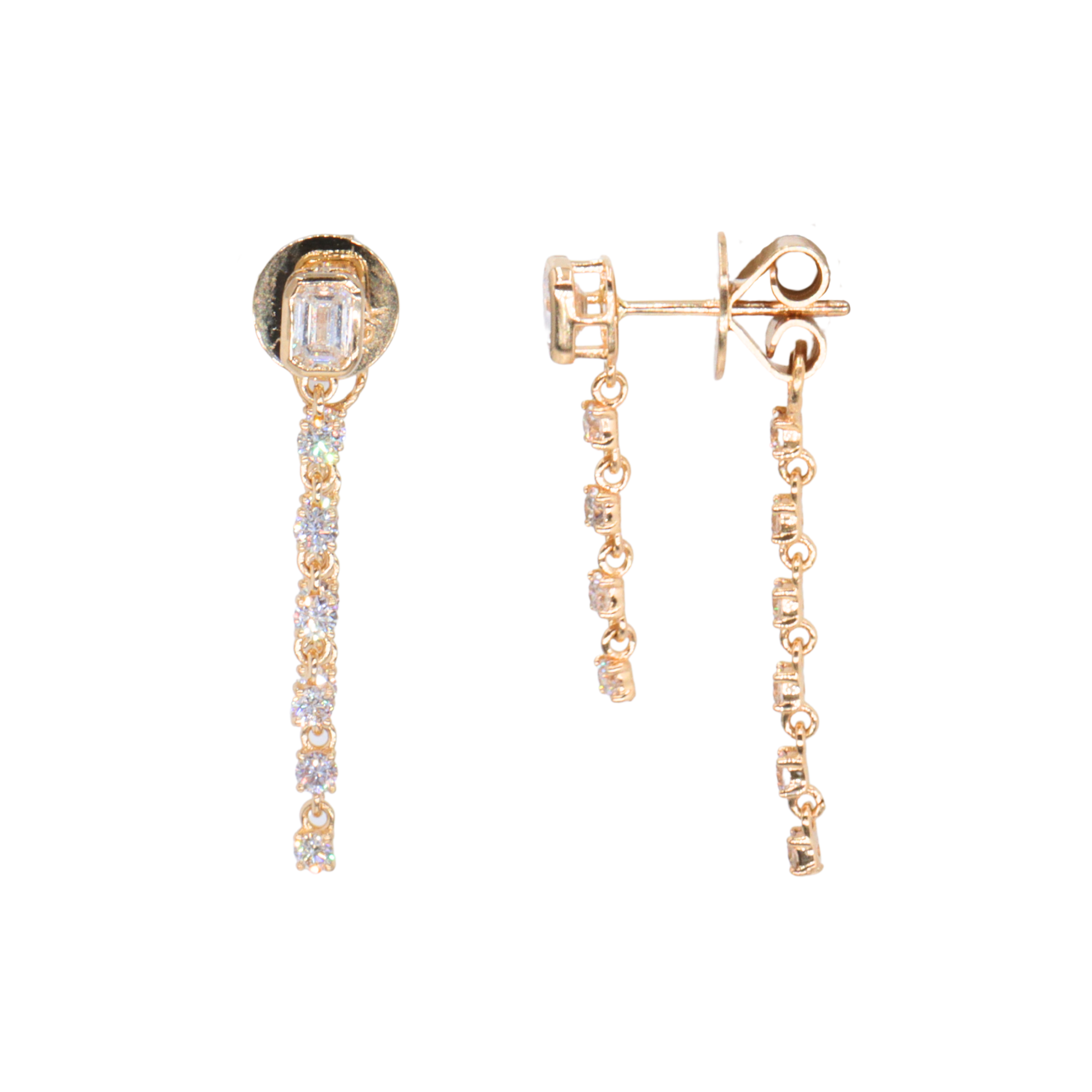 Arete de diamantes con cadenas colgantes