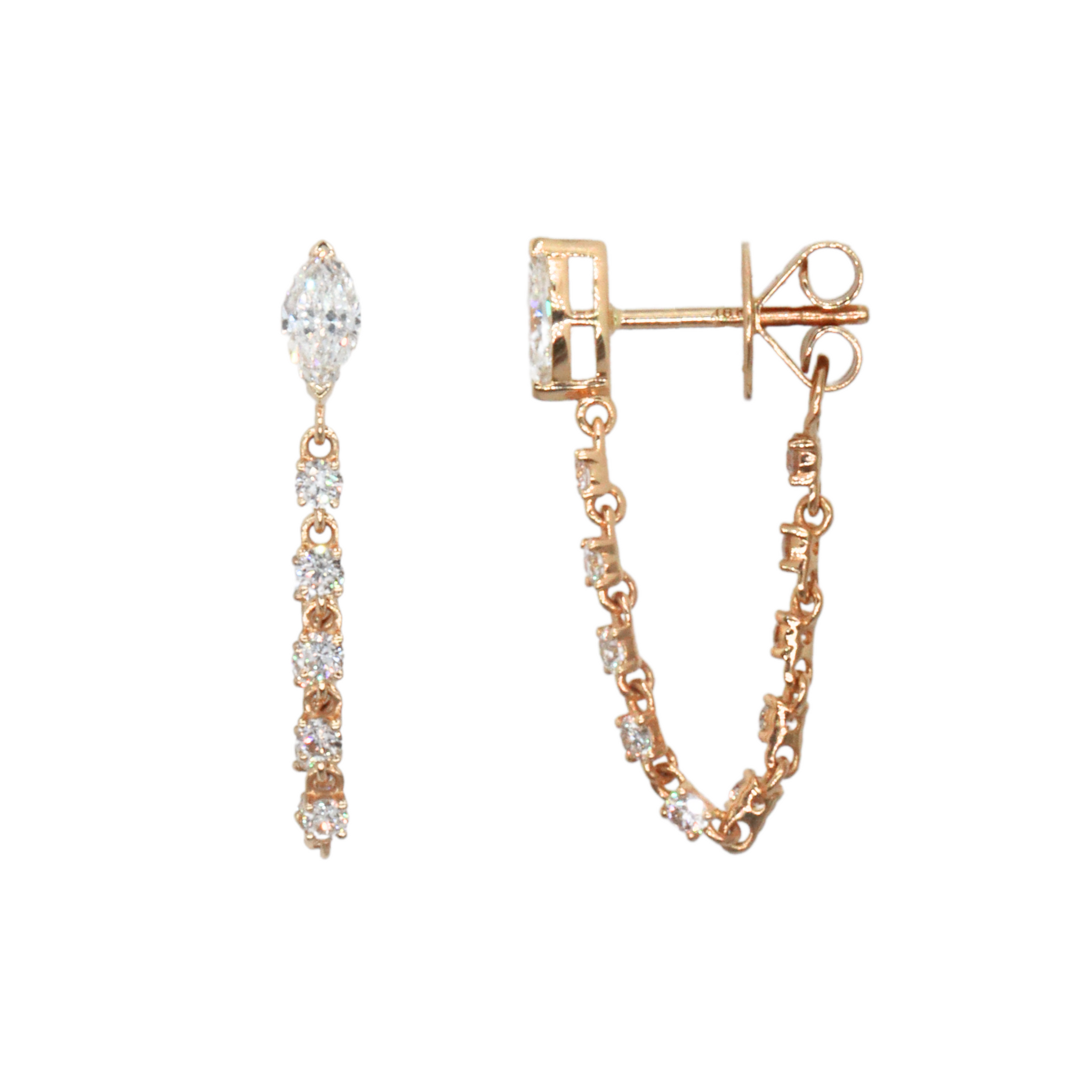 Arete con diamante marquise y cadena para atrás