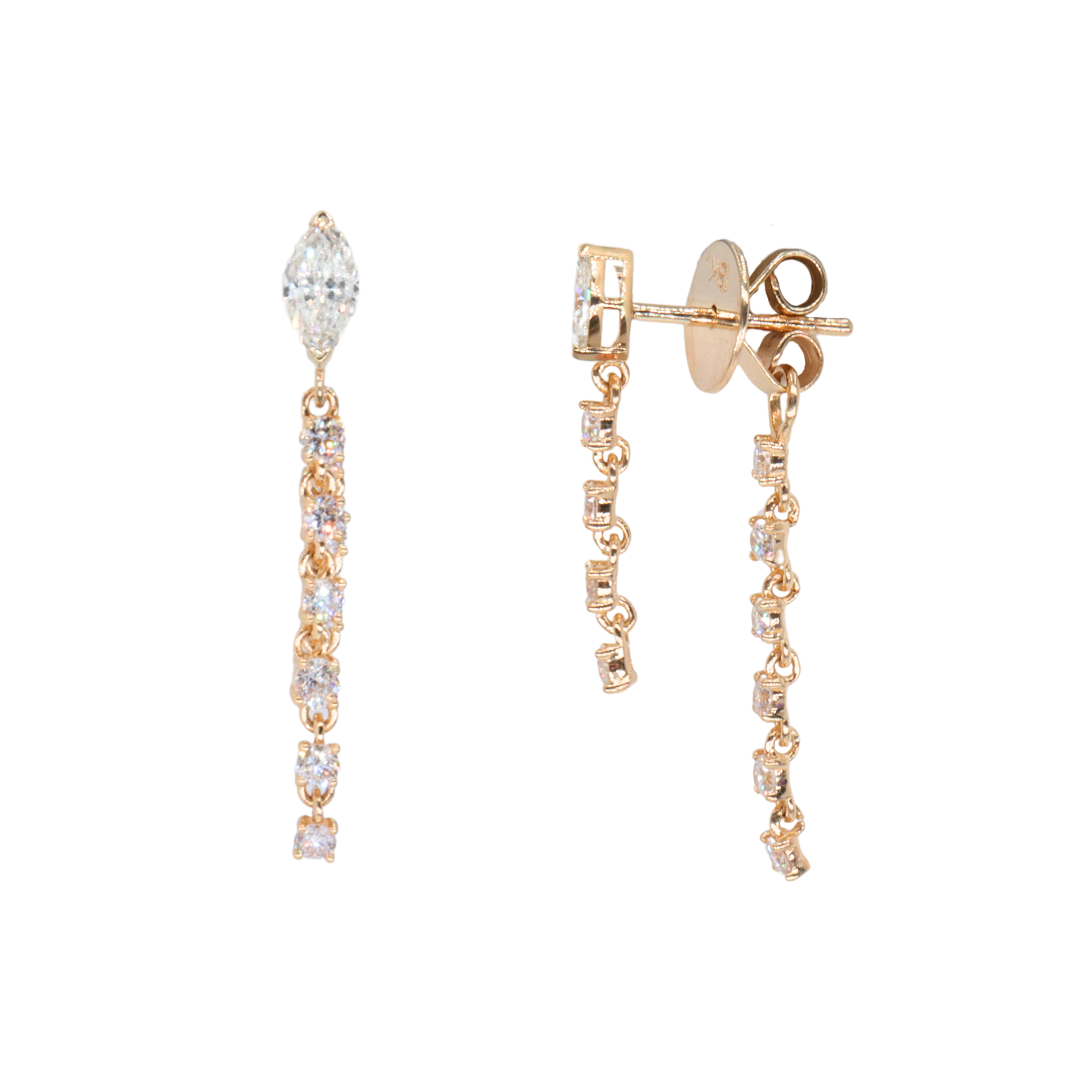 Arete con diamante marquise y cadena para atrás