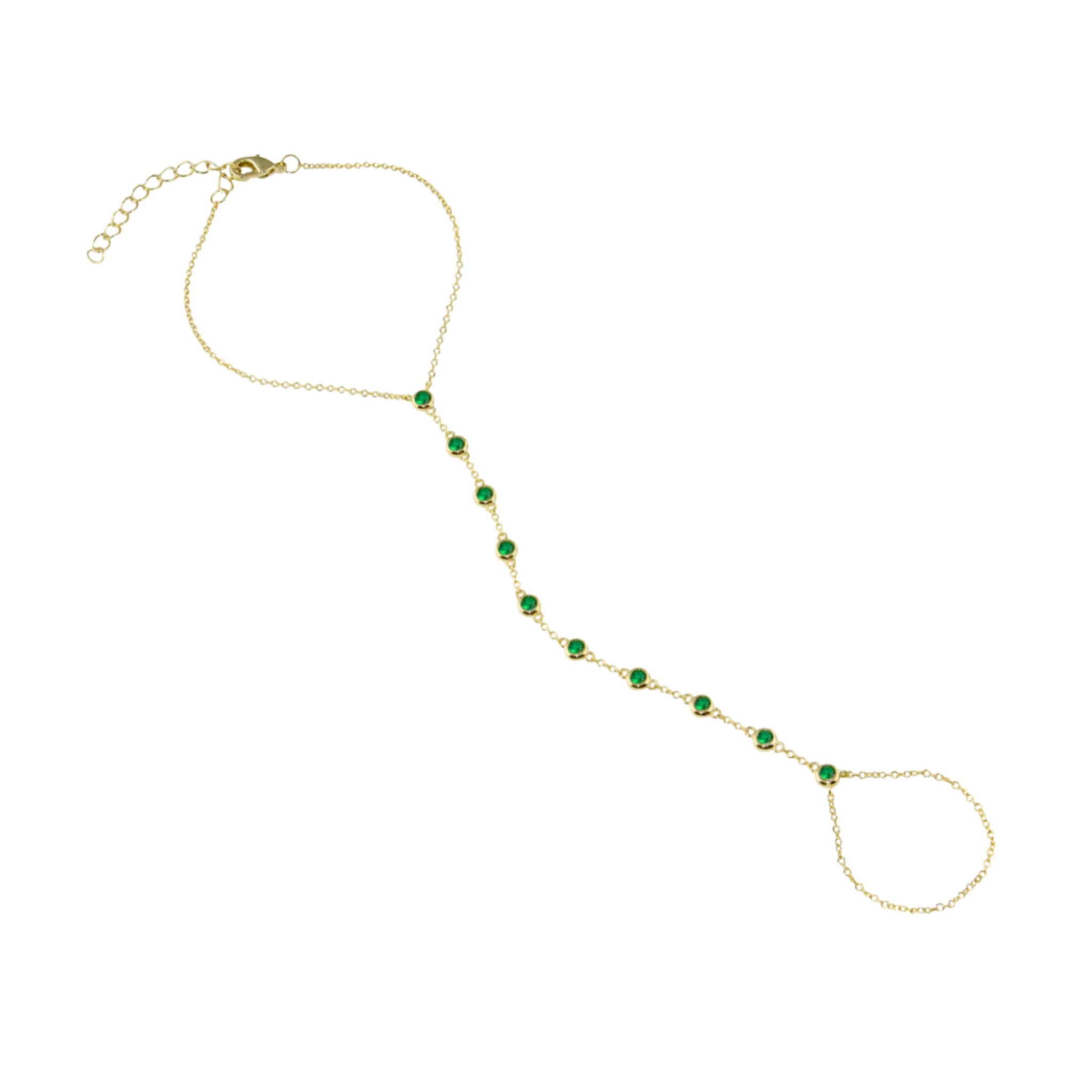 Handchain con circonias verdes en bisel