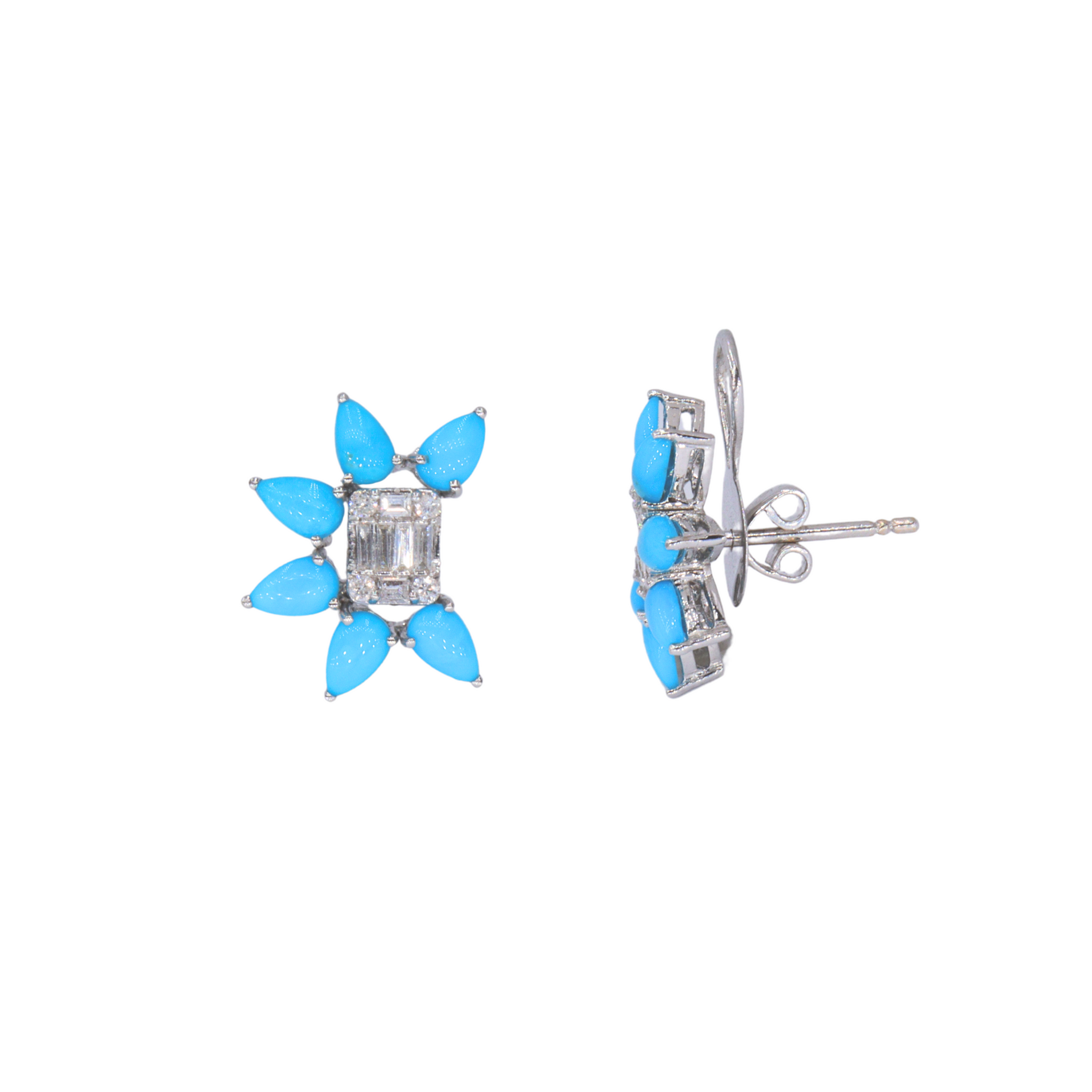 Aretes con diamantes y drops de turquesas