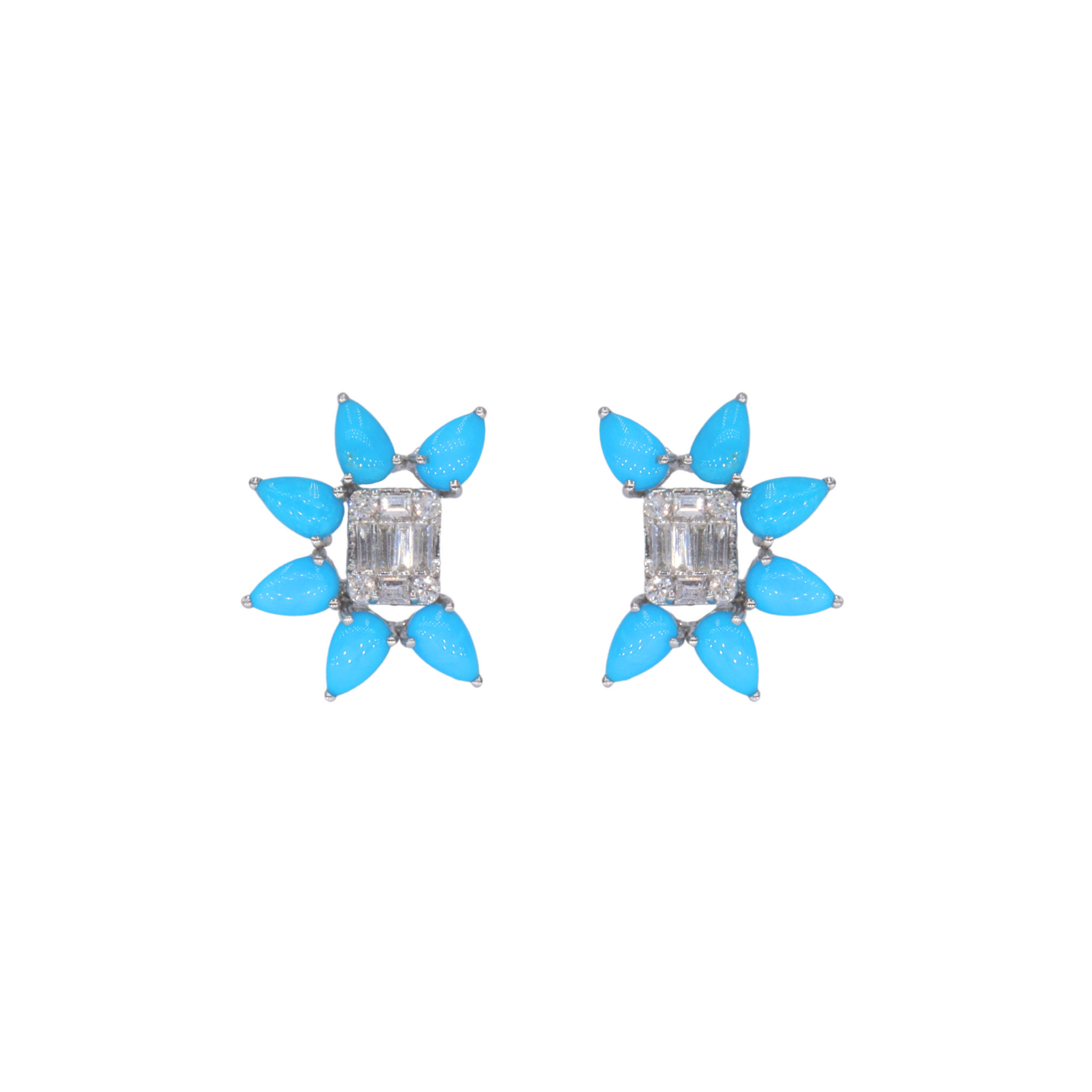 Aretes con diamantes y drops de turquesas