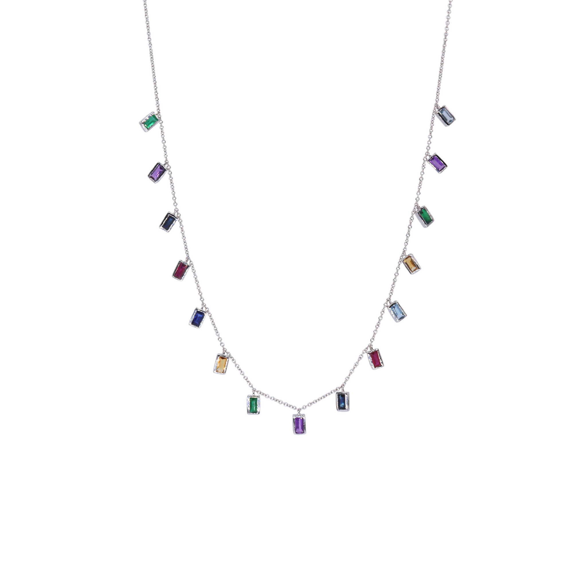 Collar dangling multicolor en corte emerald con bisel