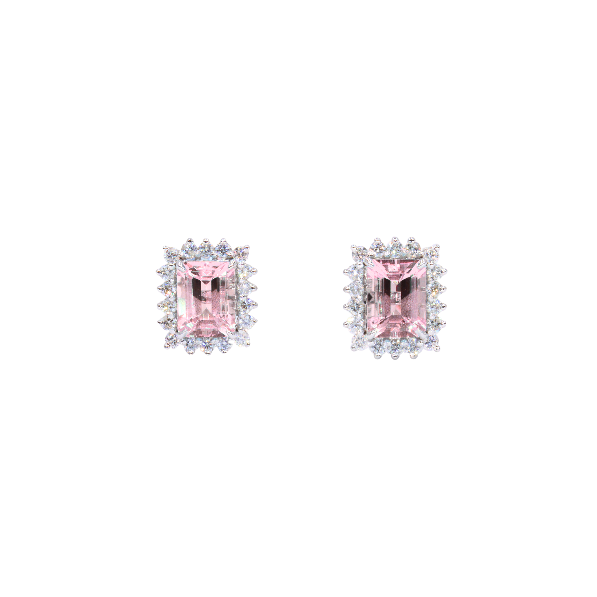 Studs con turmalina rosada y halo de diamantes