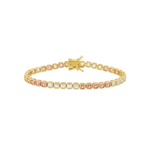 Pulsera tennis con circonias rosadas en emerald cut y bisel