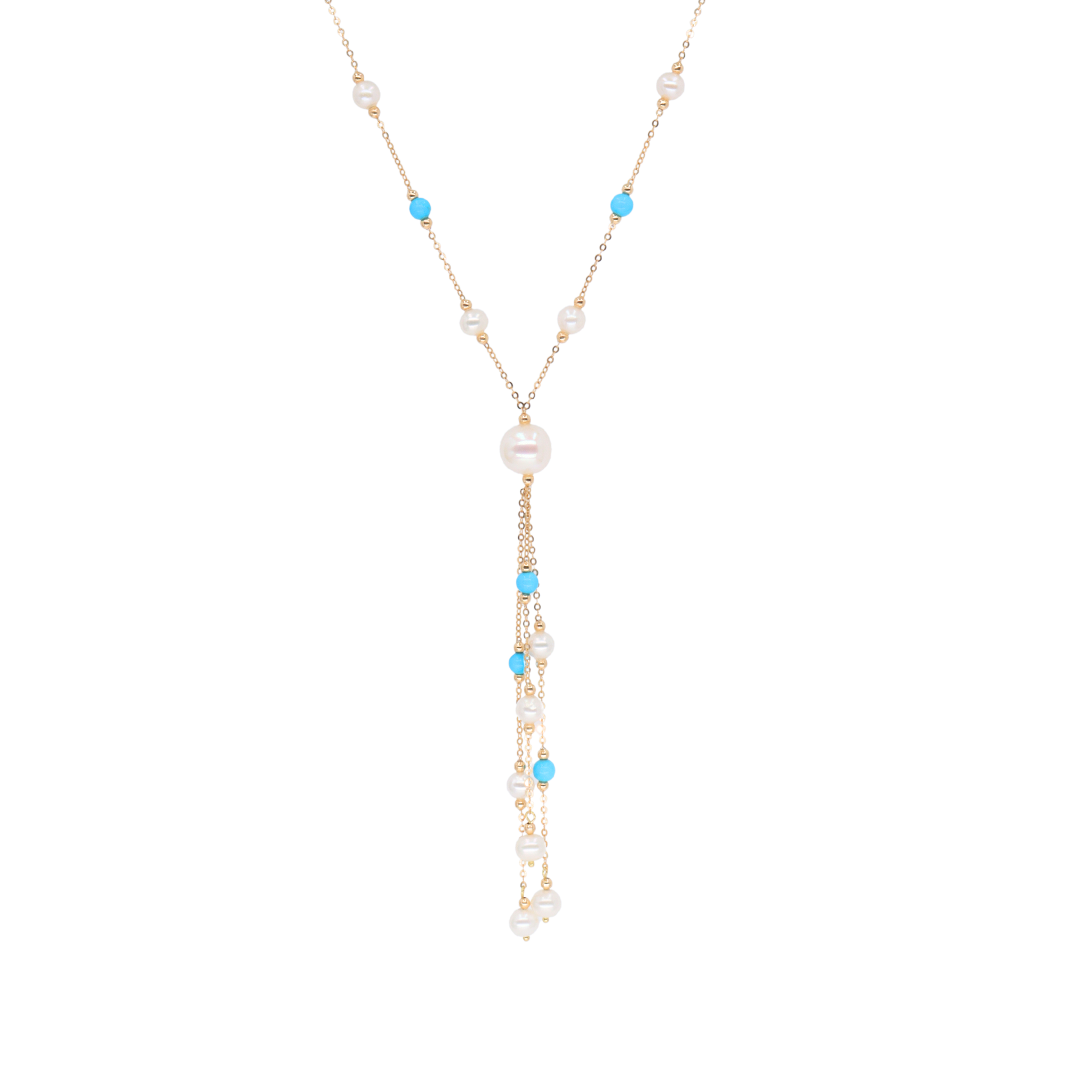 Lariat de perlas y turquesas