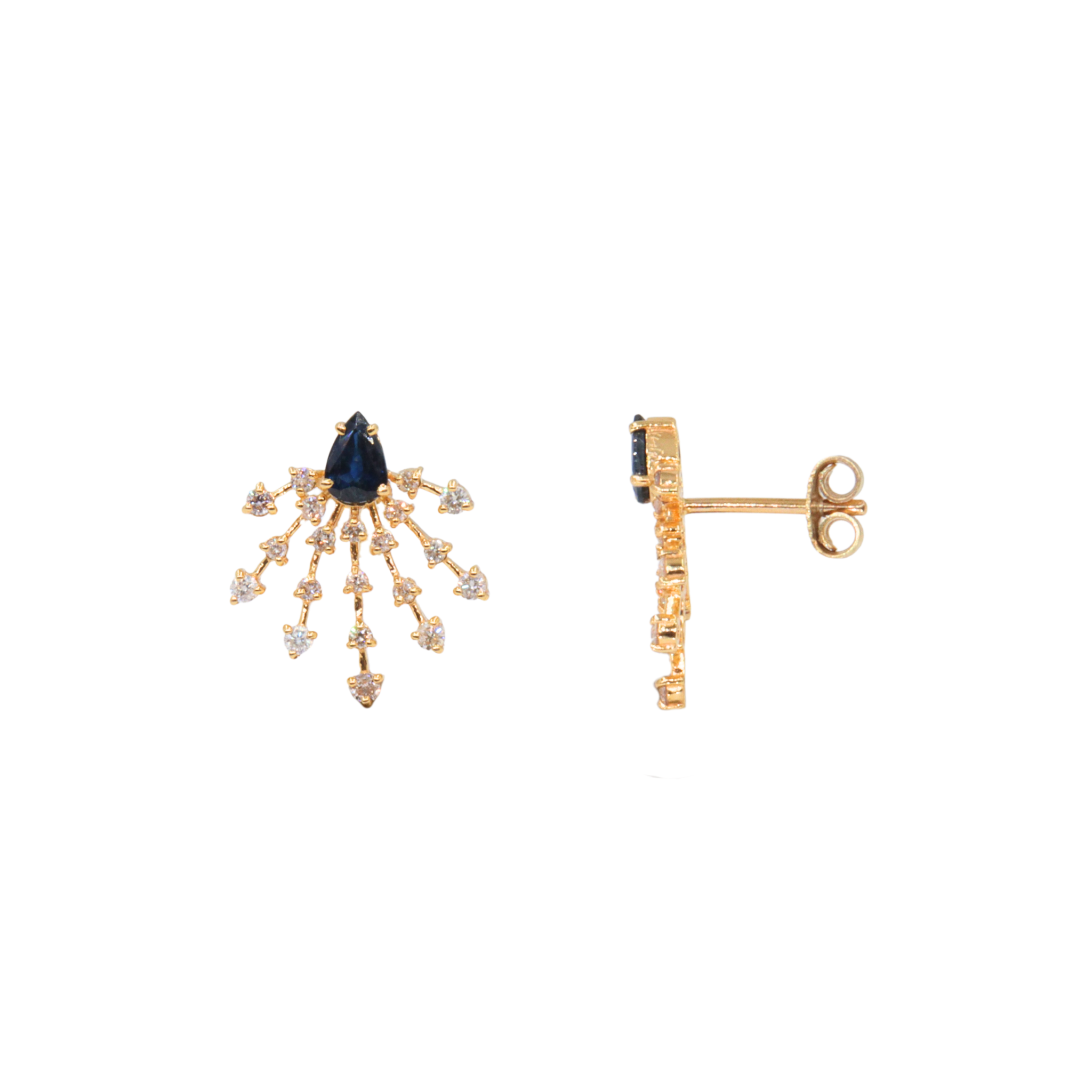 Aretes "firework" con drops de zafiro y diamantes