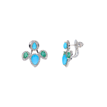 Aretes con turquesas, esmeraldas y diamantes