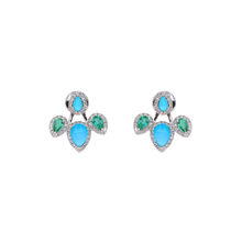 Aretes con turquesas, esmeraldas y diamantes