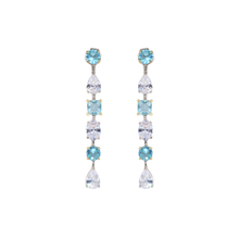 Aretes largos con circonias multishape aquamarina y blancas