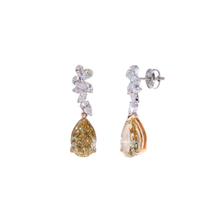 Aretes largos con drops de diamantes LAB canary