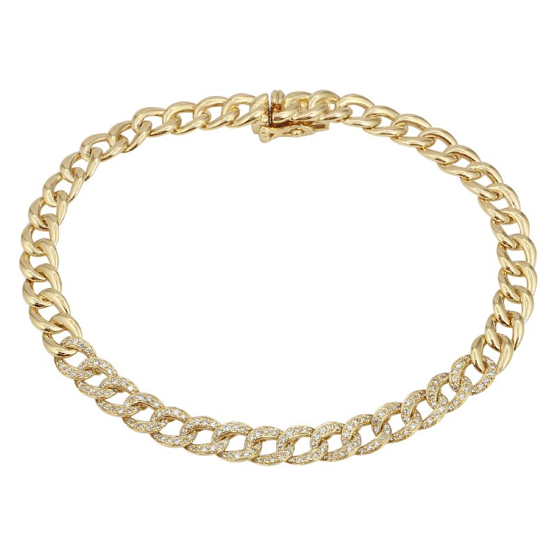 Pulsera cuban links en oro amarillo 14k con diamantes 0.44CTD