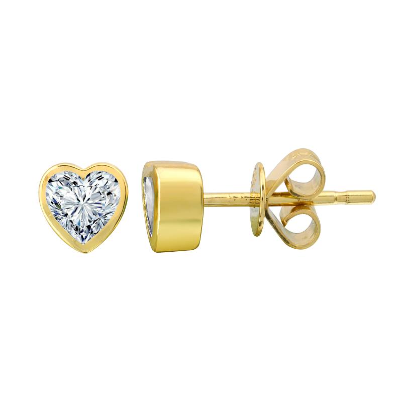 Arete de corazón en oro amarillo 14k con diamante en forma de corazón 0.30CTD (Single)