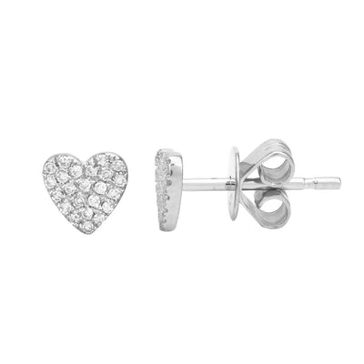 Aretes de corazón en  oro blanco 14k con diamantes 0.05CTD (Single)