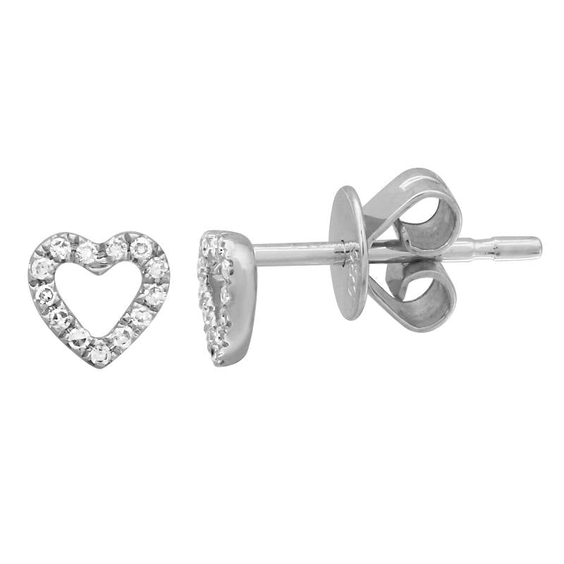 Arete de mini corazón en oro  14k con diamantes 0.03CTD (Single)