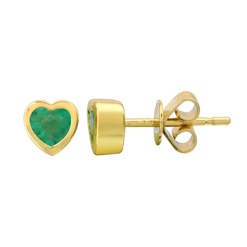 Arete de oro amarillo 14k con esmeralda de corazón en bisel 0.22CTD (Single)