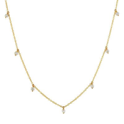 Collar dangling de oro amarillo 14k con diamantes 0.38CTD