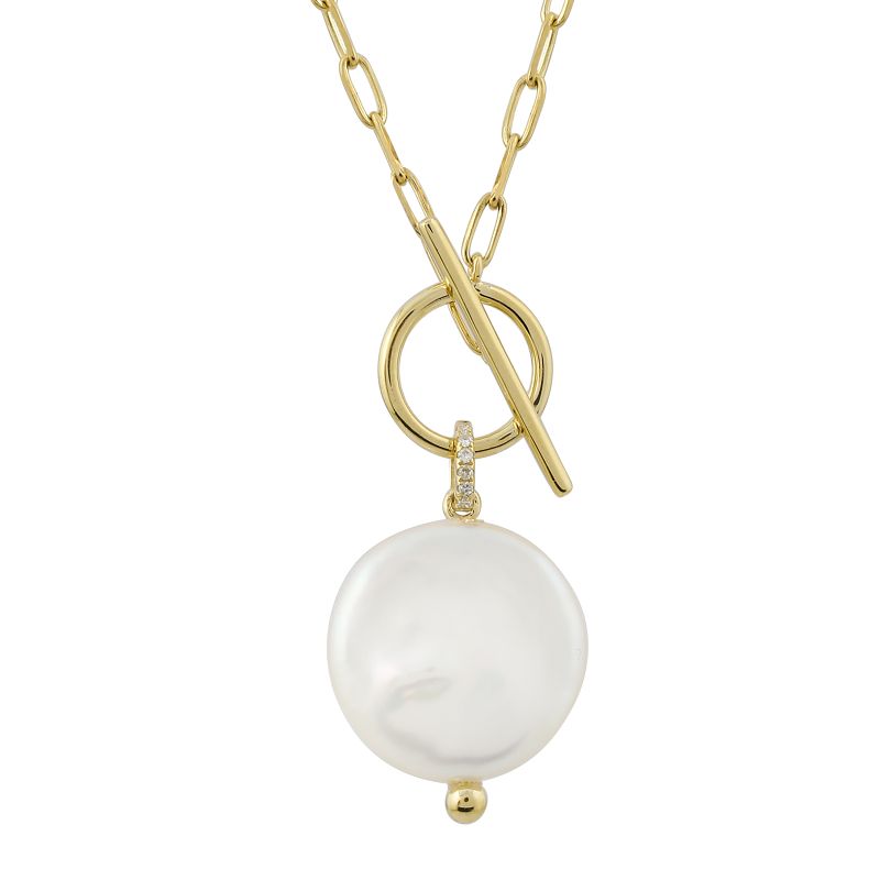 Collar de oro amarillo con dije de perla y brillantes 0.02CTD