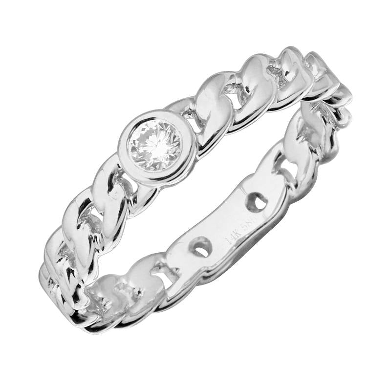 Anillo cuban links deoro blanco 14k con solitario de diamante (0.11DTD)